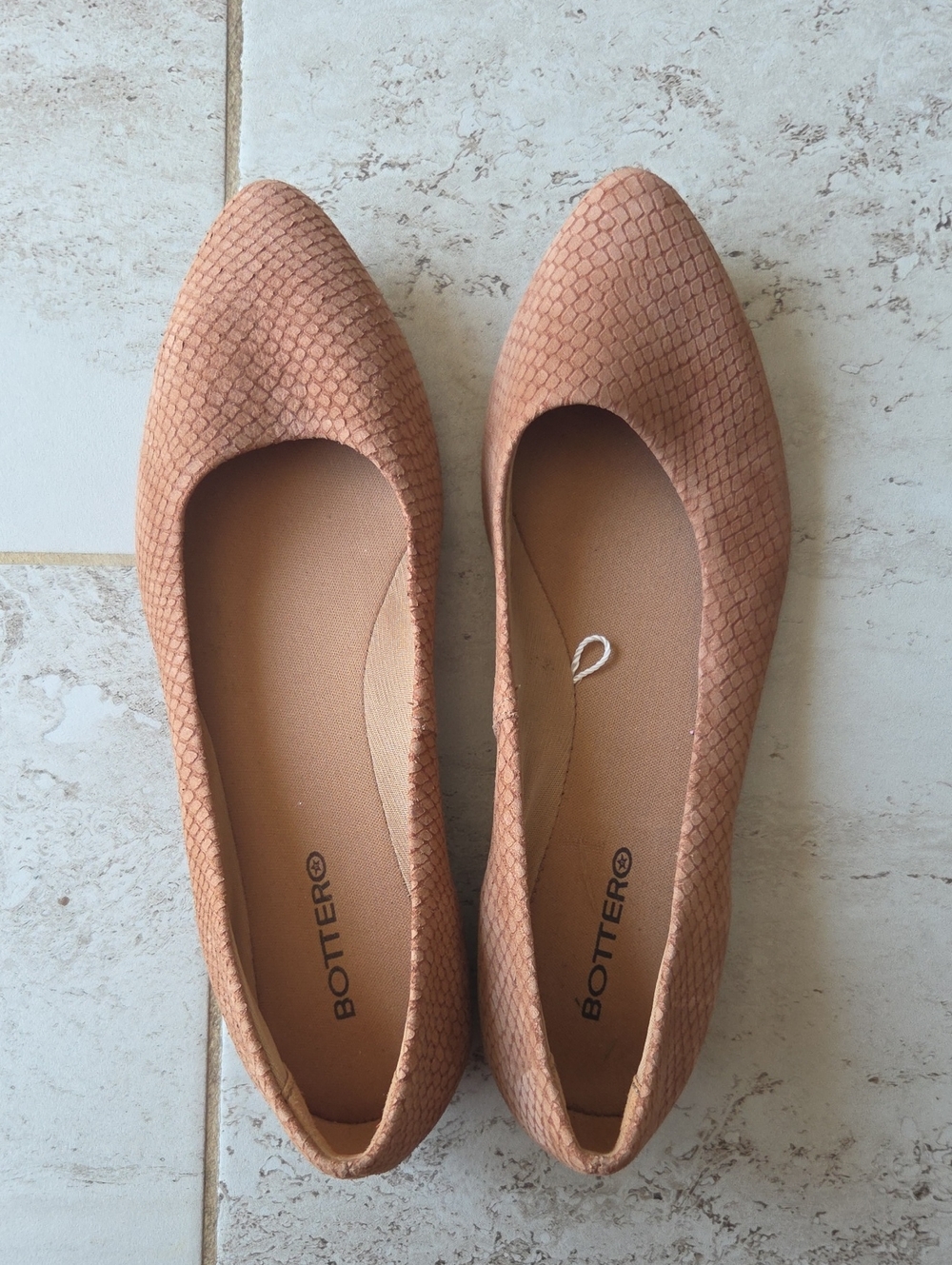 Women's Tan Pointed Ballet Flats - Textured Slip-Ons
